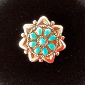 Native American 9-stone Turquoise & Silver Pendant or Brooch 1.5”